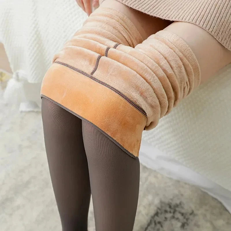 Winter Warm Thick Leggings Women High Waist Translucent Plus Velwet Skin Color